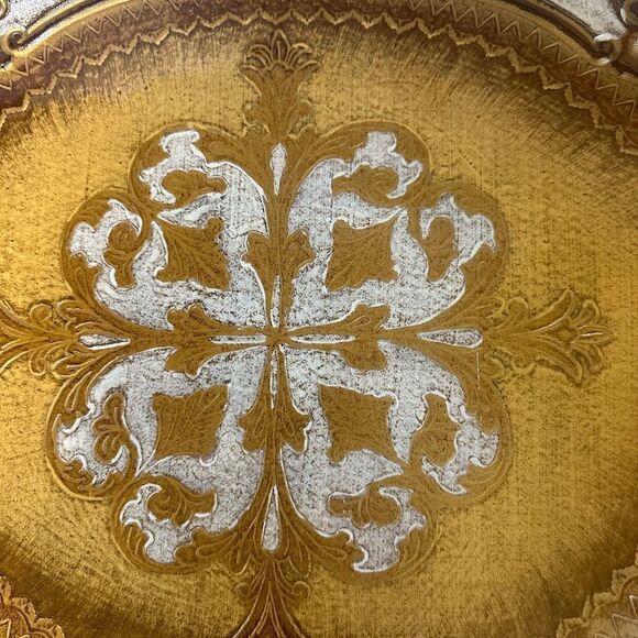 Vintage Tray / Wall Decor Made in Florence Italy Floral Cross Gold  Plated - Picture 3 of 8